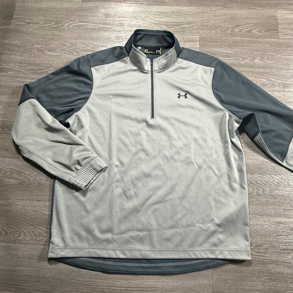 Under Armour ColdGear Mens Quarter Zip Pullover Gray Colorblock Loose Fit Large